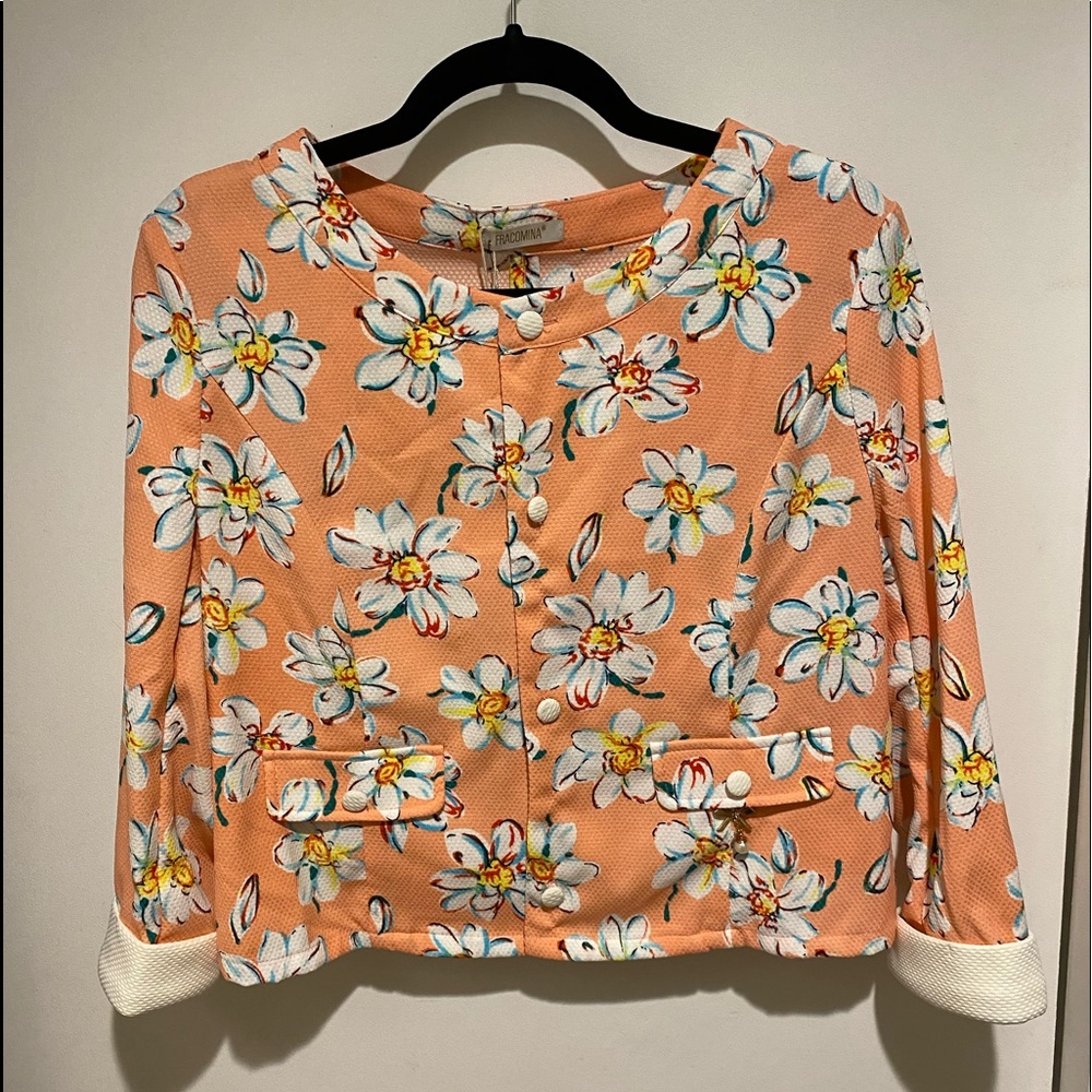 Fracomina Italian short jacket, let salmon/daisies